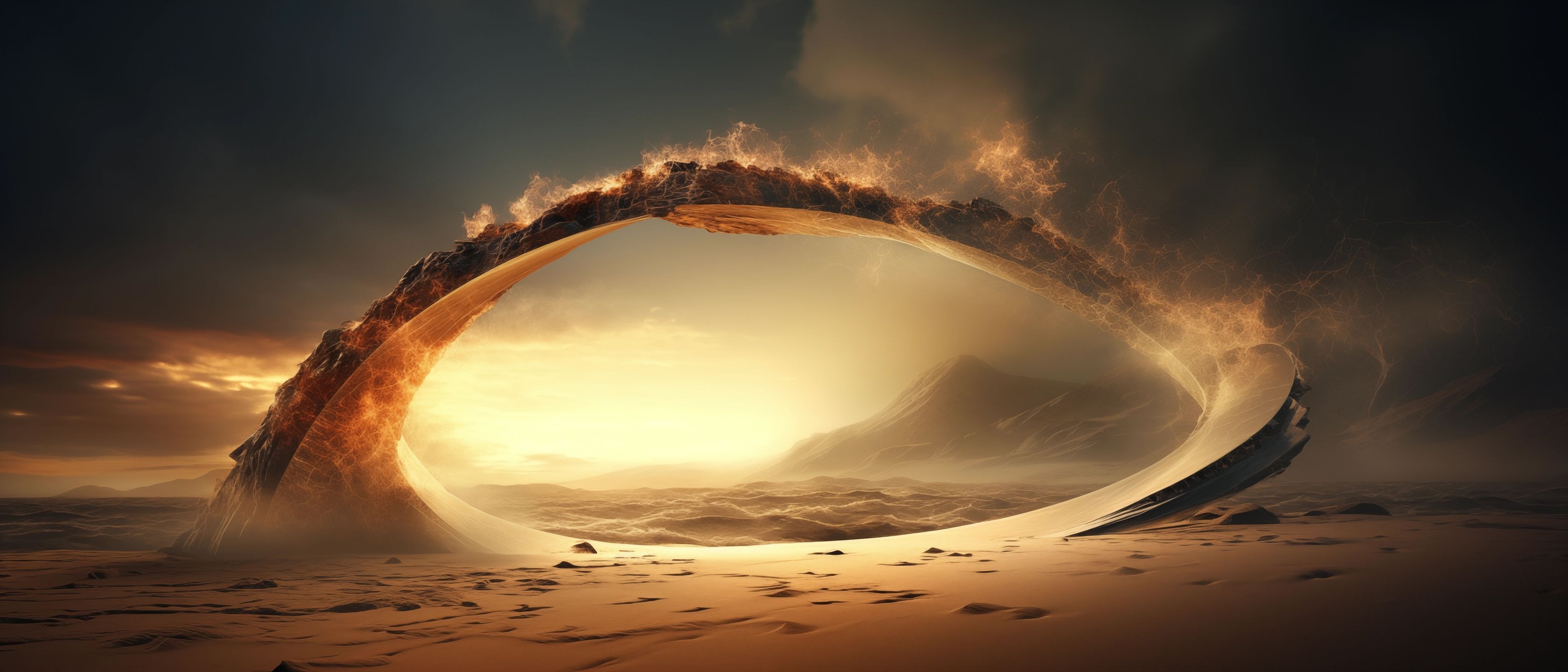 Черный огненный вихрь в пустыне В стиле неземного пейзажа