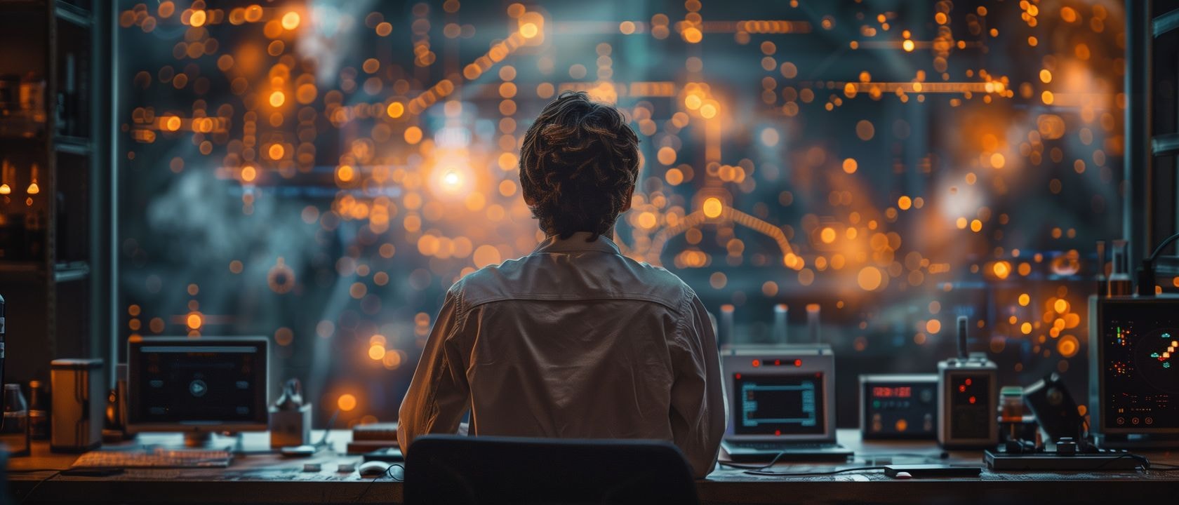 В лаборатории высоких технологий, молодой инженер Использует структурное мышление, чтобы систематизировать данные и создать инновационное устройство.